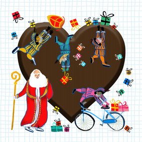 Sinterklaas kaart met chocolade hart