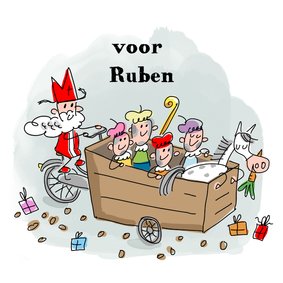 Sinterklaaskaart met sint en piet op bakfiets