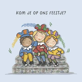 Sinterklaaskaart uitnodiging feest lachende Pietjes