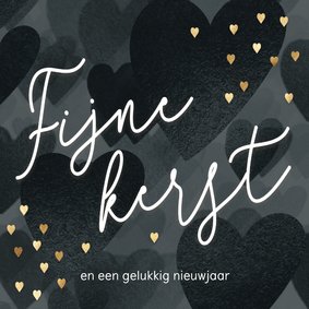 Sjiek kerstkaartje met lieve hartjes zwart wit goud