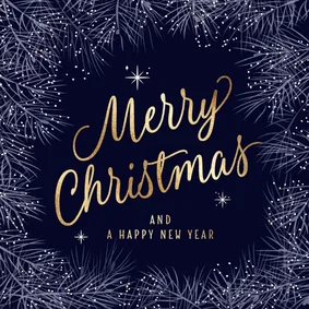 Sjieke zakelijke kerstkaart blauw met kersttakjes