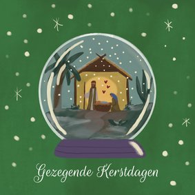 Sneeuwbol met kersttafereel Jozef, Maria en baby Jezus