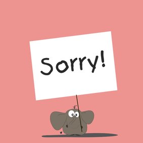 Sorry kaart met een olifant en een groot sorry bord