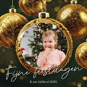 Sprankelend fotokaartje gouden kerstballen foto kerst