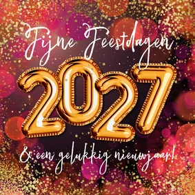 Sprankelende kerstkaart 2027 cijferballon origineel goud