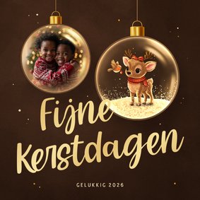 Sprankelende kerstkaart lief hertje en foto in kerstbal
