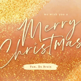 Sprankelende kerstkaart oranje met gouden glitters