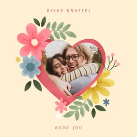 Sterkte kaart knuffel met hart, bloemen en foto