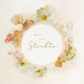 Sterkte kaart met bloemenkader in aquarel