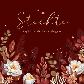 Sterkte kerstkaart bloemen gouden sterretjes feestdagen
