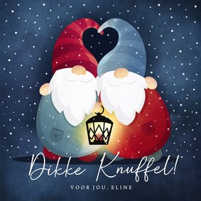 Sterkte kerstkaart met kerst kabouters - dikke knuffel