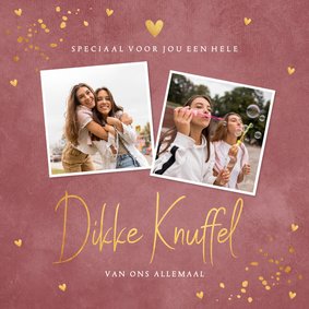 Sterktekaart foto roze vrouw knuffel goudlook