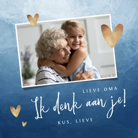 Sterktekaart ik denk aan je waterverf gouden hartjes