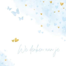 Sterktekaart met blauwe waterverf hartjes