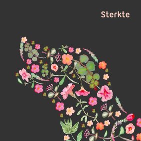 Sterktekaart met een hond silhouet van bloemen