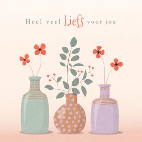 Sterktekaart mooie illustratie bloemenvaasjes zachte kleuren