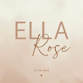 Stijlvol beige geboortekaartje met waterverf structuur