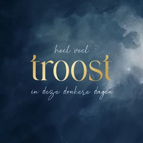 Stijlvol donkerblauw kaartje troost in goudlook