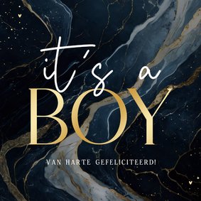 Stijlvol felicitatiekaartje geboorte it's a boy marmer