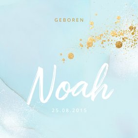 Stijlvol geboortekaartje aquarel goud spetters