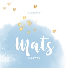 Stijlvol geboortekaartje blauwe wolk hartjes