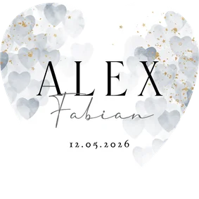 Stijlvol geboortekaartje hartjes watercolor blauw klassiek