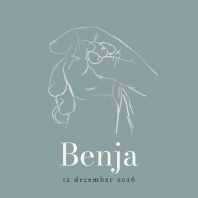 Stijlvol geboortekaartje lijntekening babyhandje christelijk