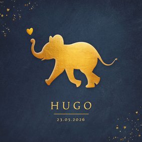 Stijlvol geboortekaartje met silhouet van baby olifant 