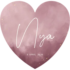 Stijlvol geboortekaartje paars waterverf goud in hartvorm