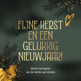 Stijlvol kerstkaartje goud tekst en hartje