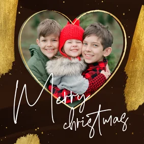Stijlvol kerstkaartje typografie gouden verf met foto