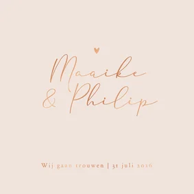 Stijlvol minimalistisch trouwkaart romantisch hartje koper