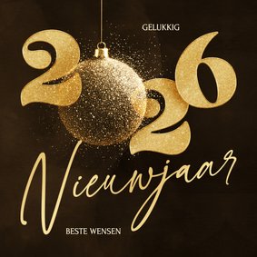 Stijlvolle 2026 nieuwjaarskaart met sprankelende kerstbal