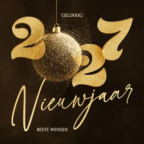Stijlvolle 2027 nieuwjaarskaart met sprankelende kerstbal