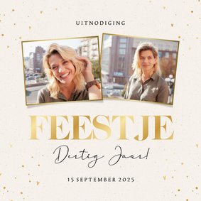 Stijlvolle beige uitnodiging verjaardag feestje met foto's