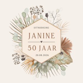 Stijlvolle botanische uitnodiging verjaardag droogbloemen