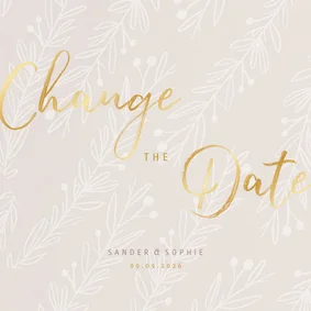 Stijlvolle Change the Date goudlook tekst naturel takjes