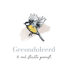 Stijlvolle condoleancekaart illustratie vogeltje waterverf