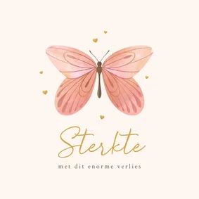 Stijlvolle condoleancekaart zalmroze vlinder hartjes