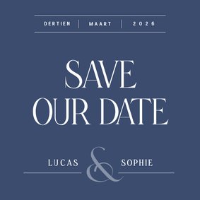 Stijlvolle donkerblauwe save the date kaart met lijntjes