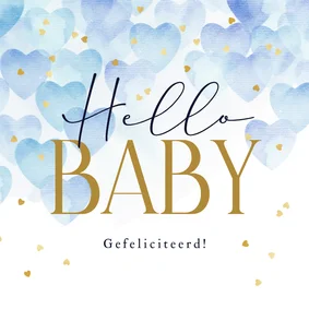 Stijlvolle felicitatiekaart blauwe hartjes in waterverf 