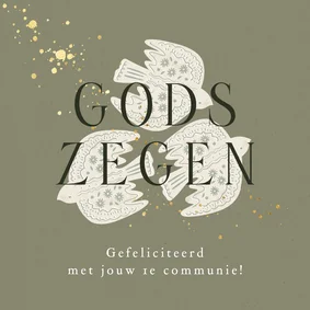 Stijlvolle felicitatiekaart eerste communie duif goudlook