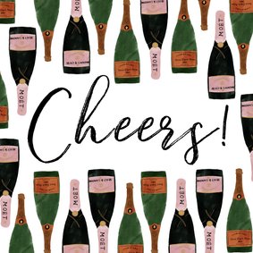 Stijlvolle felicitatiekaart met champagne illustraties