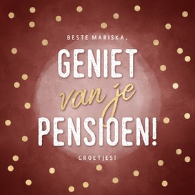 Stijlvolle felicitatiekaart pensioen roze en gouden confetti