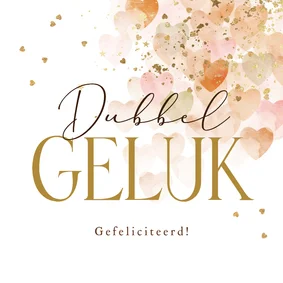 Stijlvolle felicitatiekaart tweeling hartjes watercolor goud