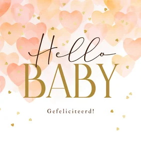 Stijlvolle felicitatiekaart waterverf zalmkleurige hartjes 