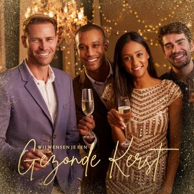 Stijlvolle fotokaart gezonde kerst in goudlook