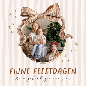 Stijlvolle fotokaart kerst nieuwjaar streep strik watercolor