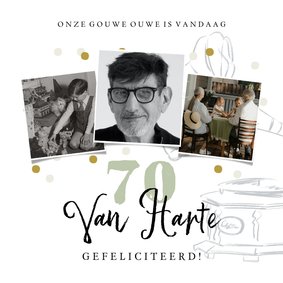 Stijlvolle fotokaart met confetti en platenspeler