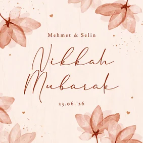 Stijlvolle Islamitische felicitatiekaart trouwen bloemen